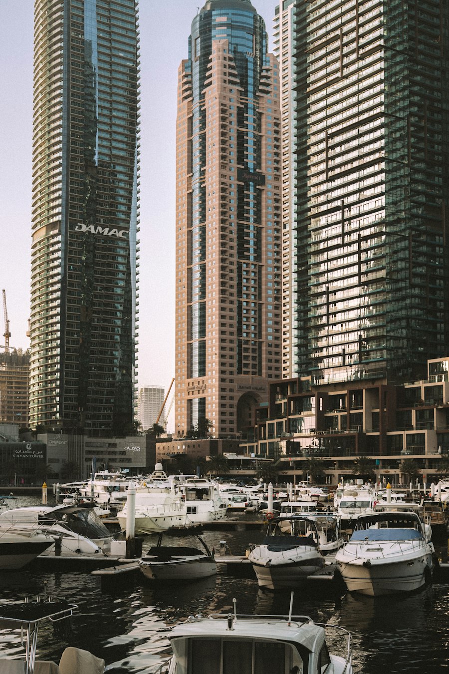 Dubai Marina towers and boats